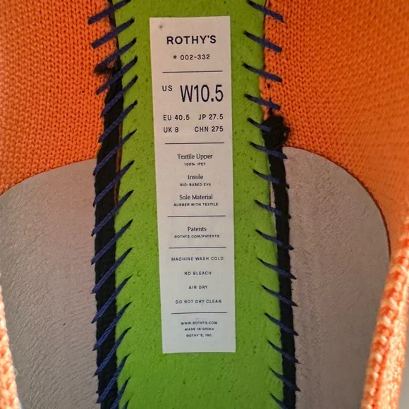 Rothy’s The Point Tangerine Washable Comfort Flat Size 10.5 - Picture 12 of 13